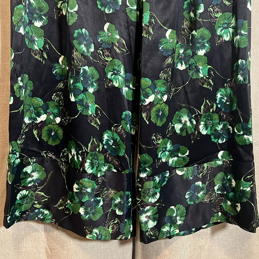 Elevenses Anthropologie Floral Botanical Silken Wide-Leg Pant Pleated Size 2 - Picture 4 of 8